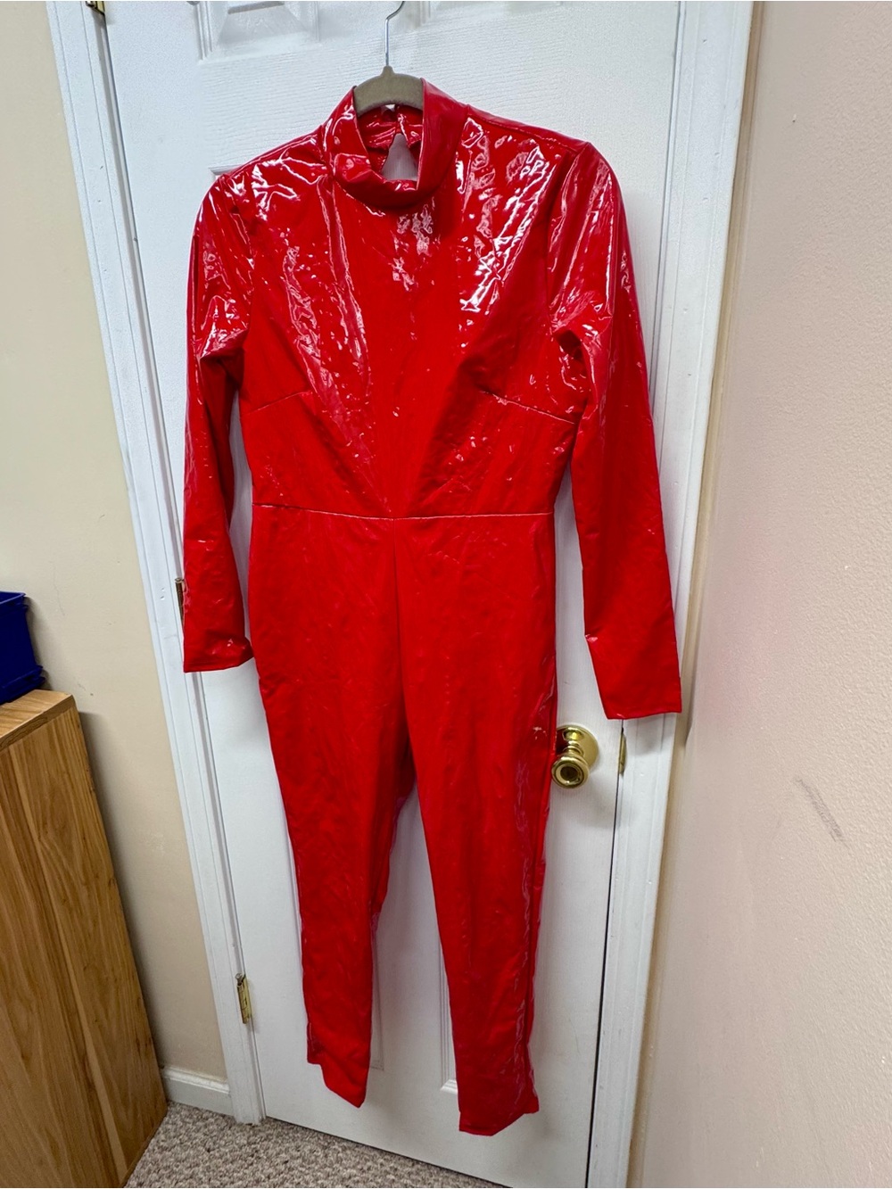PrettyLittleThing Red Backless High Shine Vinyl Jumpsuit US 8 NWT Halloween - Picture 6 of 14